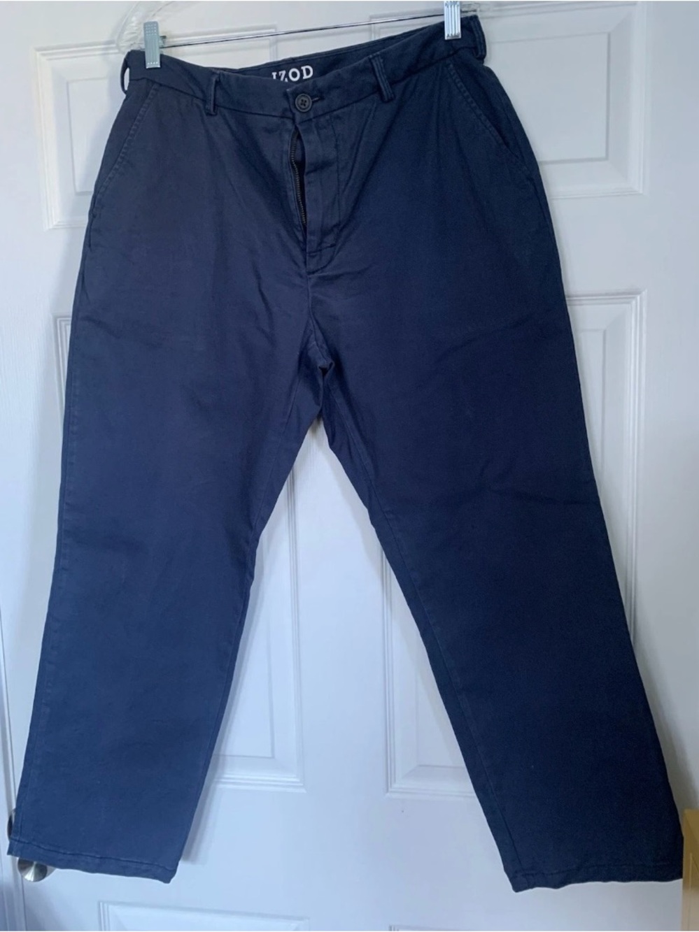 IZOD Men’s Navy Chino Pants 34x29 Flat Front Casual Dress Pants Classic Fit